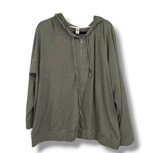 It's Women's Plus Size Striped Full Zip Lightweight Hooded Jacket Green White 2X